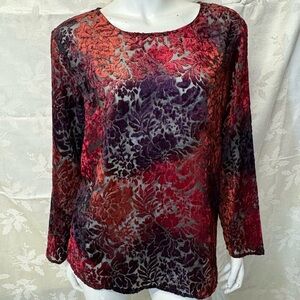 Carole Little Red and Purple Graphic Blouse with Long Sleeves Vintage